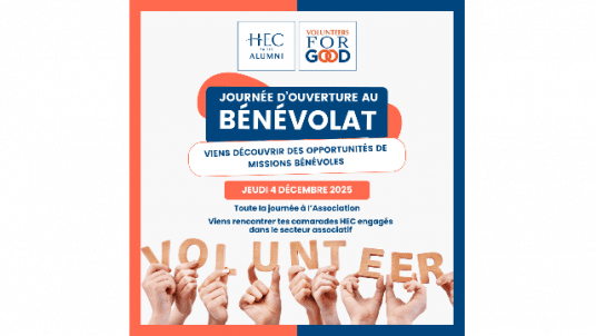 Et si tu prenais une activité bénévole ? Le 4 décembre prochain, Journée d'ouverture au bénévolat, Portes Ouvertes : HEC Volunteers For Good répond à tes questions sur les différentes formes d'engagement à l'occasion de la Journée mondiale du Bénévolat.