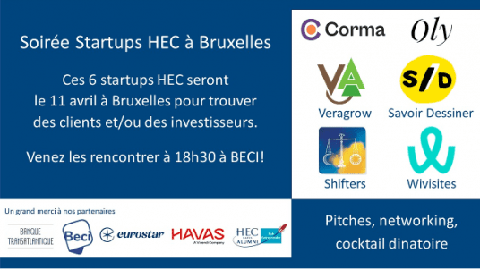 Soirée Startups HEC à Bruxelles - 5ème édition à BECI de l'événement-phare du Chapter HEC Belgium